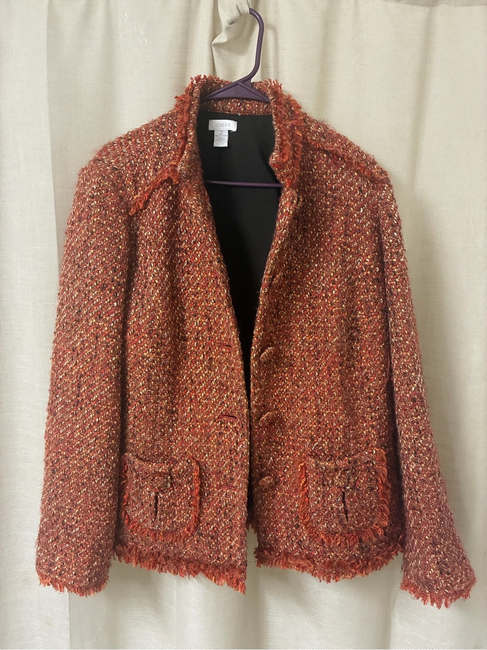 Chico's Textured Rust Bouclé Blazer Jacket